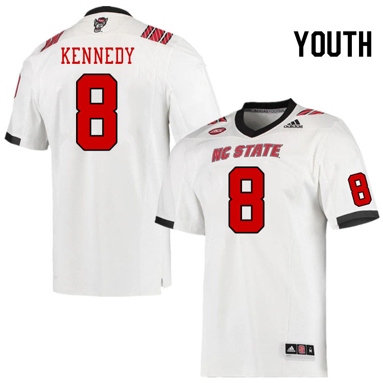 Youth #8 Robert Kennedy North Carolina State Wolfpacks College Football Jerseys Stitched-White - Click Image to Close
